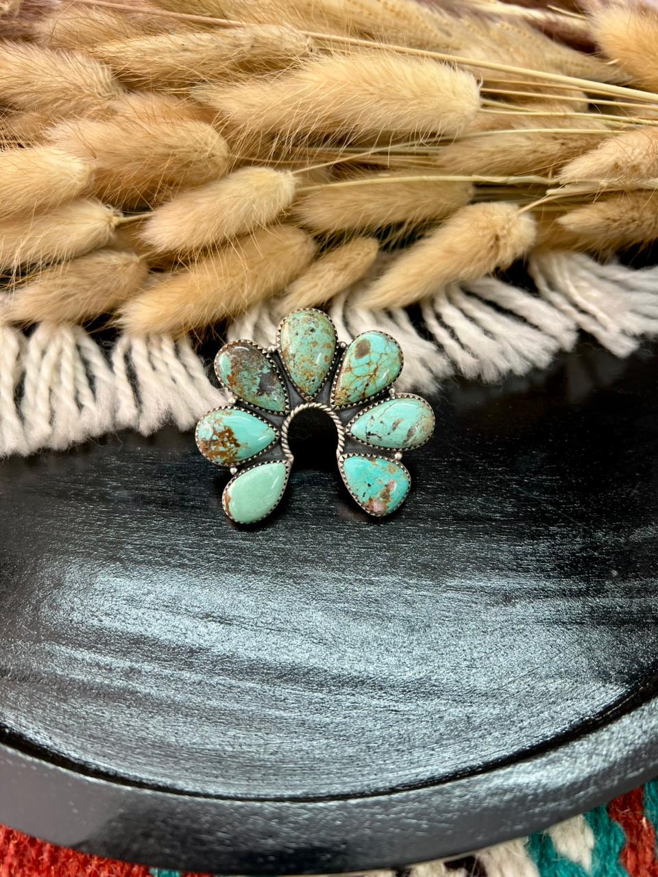 Handmade Sterling Silver Baja Turquoise Collection: Naja Adjustable Ring "Signed Nizhoni" (6)