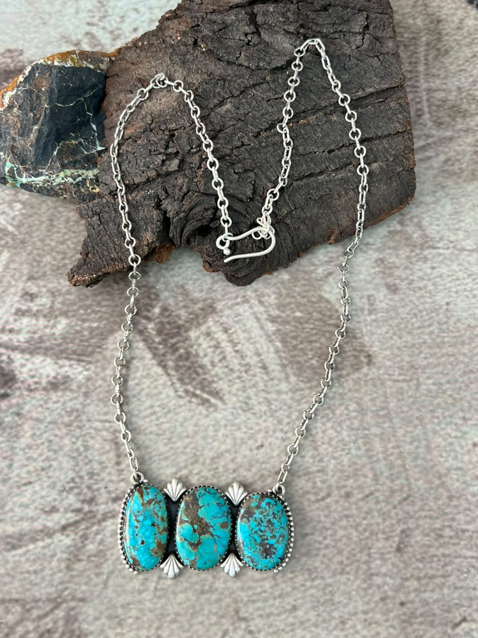 Handmade Sterling Silver Manassa Turquoise Necklace Signed Nizhoni