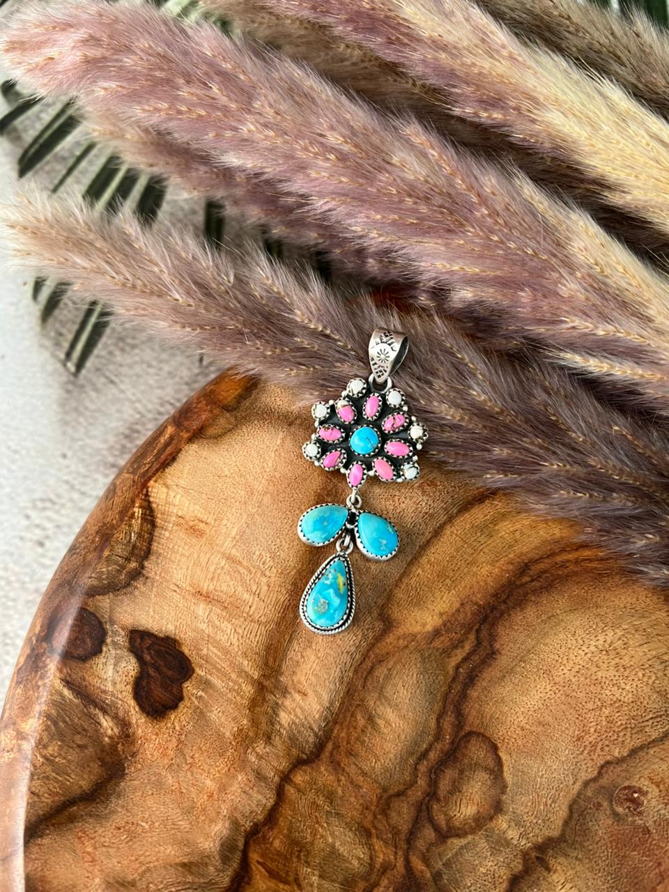 Handmade Sterling Silver Sierra Bella Turquoise with Cotton Candy Collection: Pendant "Signed Nizhoni"