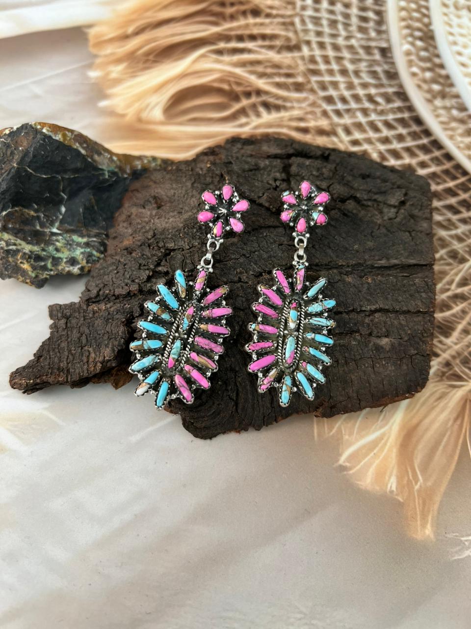 Handmade Sterling Silver Cotton Candy Post Dangle Earrings "Signed Nizhoni"