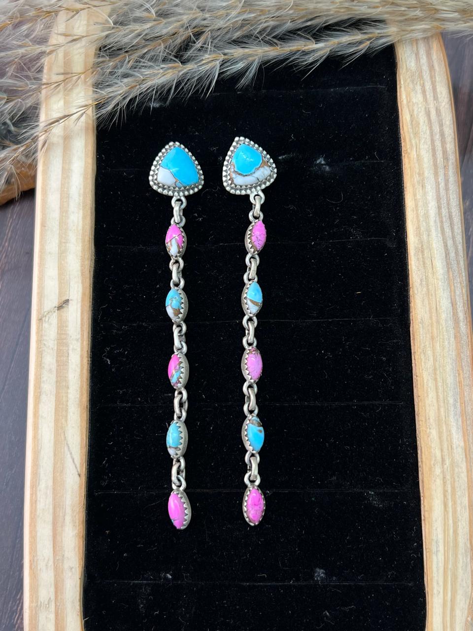 Handmade Sterling Silver Cotton Candy Post Dangle Earrings "Signed Nizhoni" (9)