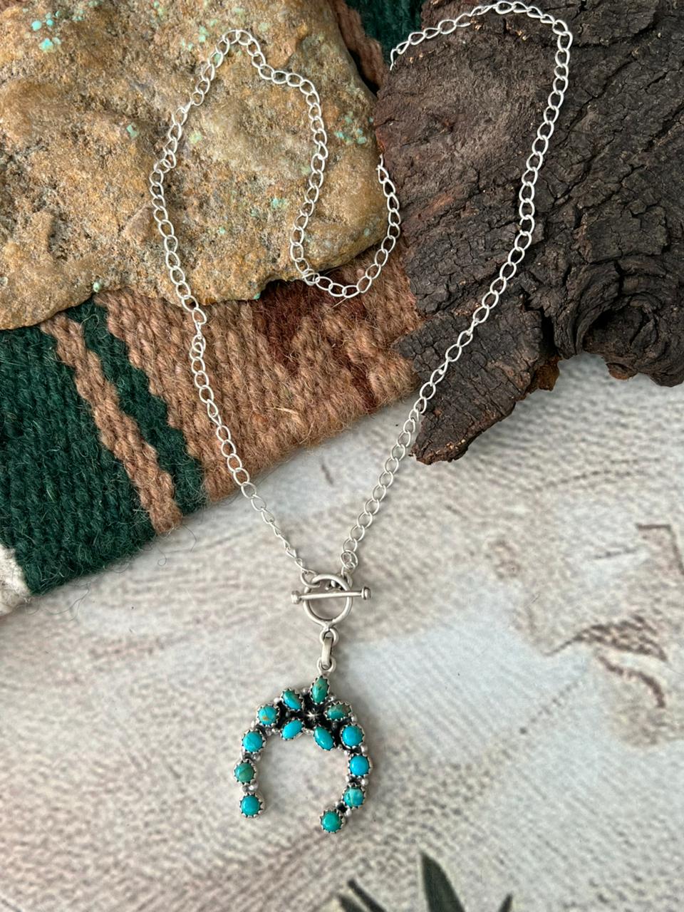 Handmade Sterling Silver Kingman Turquoise Necklace "Signed Nizhoni"