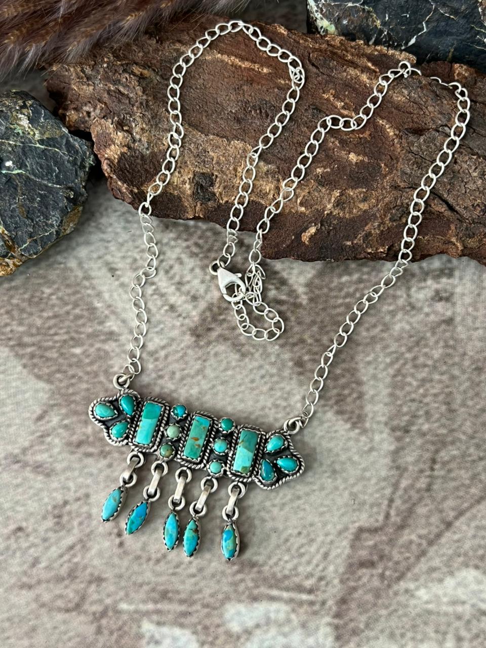Handmade Sterling Silver Kingman Turquoise Necklace "Signed Nizhoni"