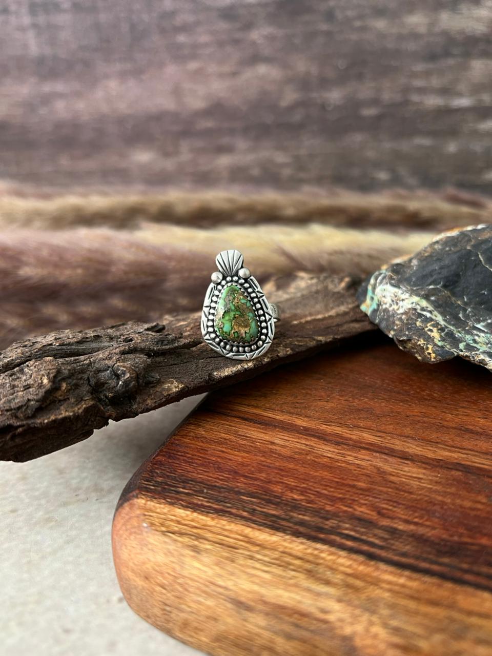 Handmade Sterling Silver Sonoran Mountain Turquoise Ring "Signed Nizhoni"