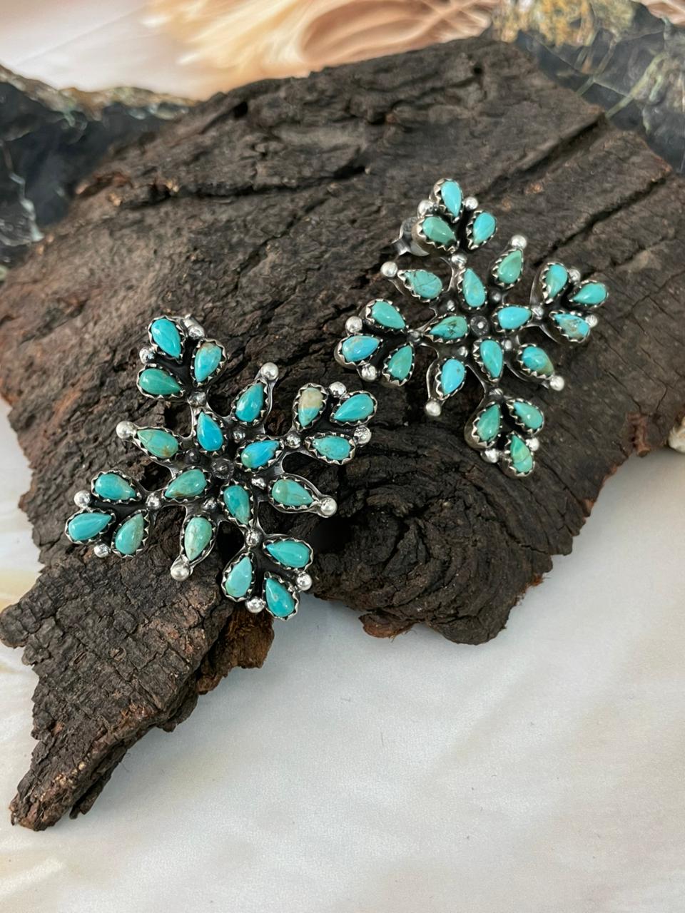 Handmade Sterling Silver Kingman Turquoise Post Studs Earrings "Signed Nizhoni"