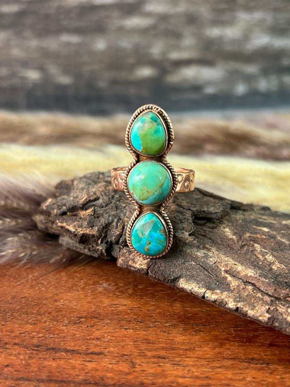 Handmade Copper Collection: Kingman Turquoise Adjustable Ring