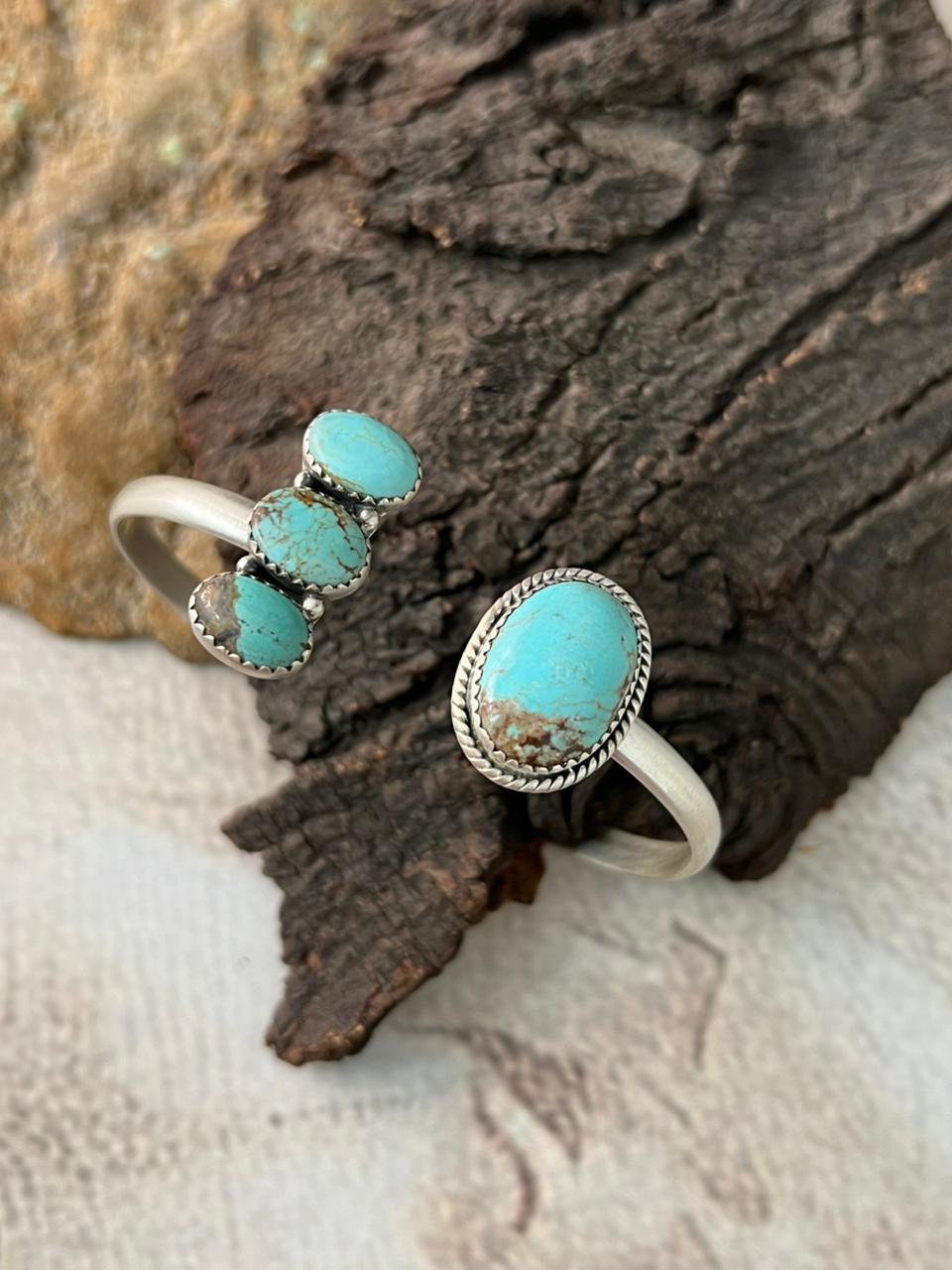 Handmade Sterling Silver Number 8 Turquoise Cuff Bracelet "Signed Nizhoni"
