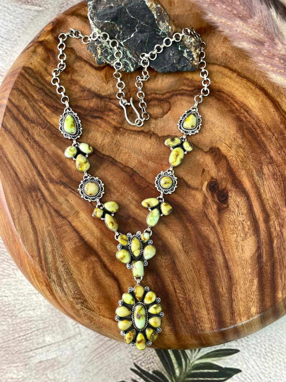 Handmade Sterling Silver Palomino Turquoise Necklace "Signed Nizhoni"