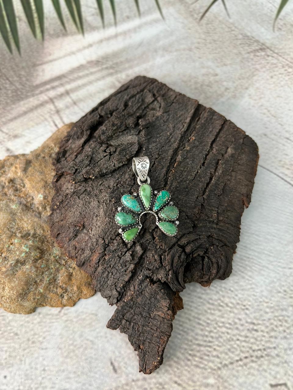 Handmade Sterling Silver Emerald Valley Turquoise Pendant "Signed Nizhoni"