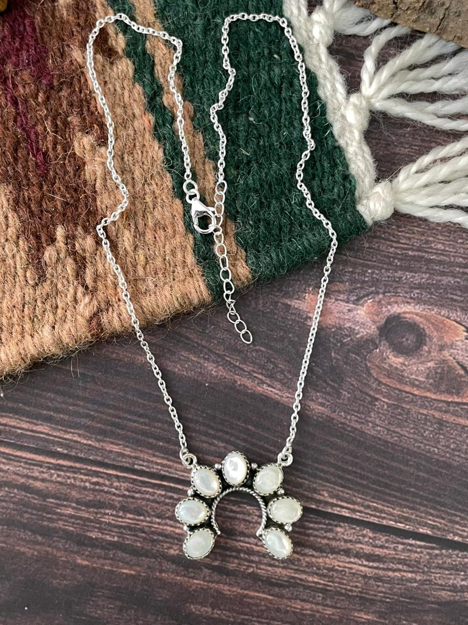Handmade Sterling Silver Wedding Collection: Mother of Pearl Naja Necklace "Signed Nizhoni"