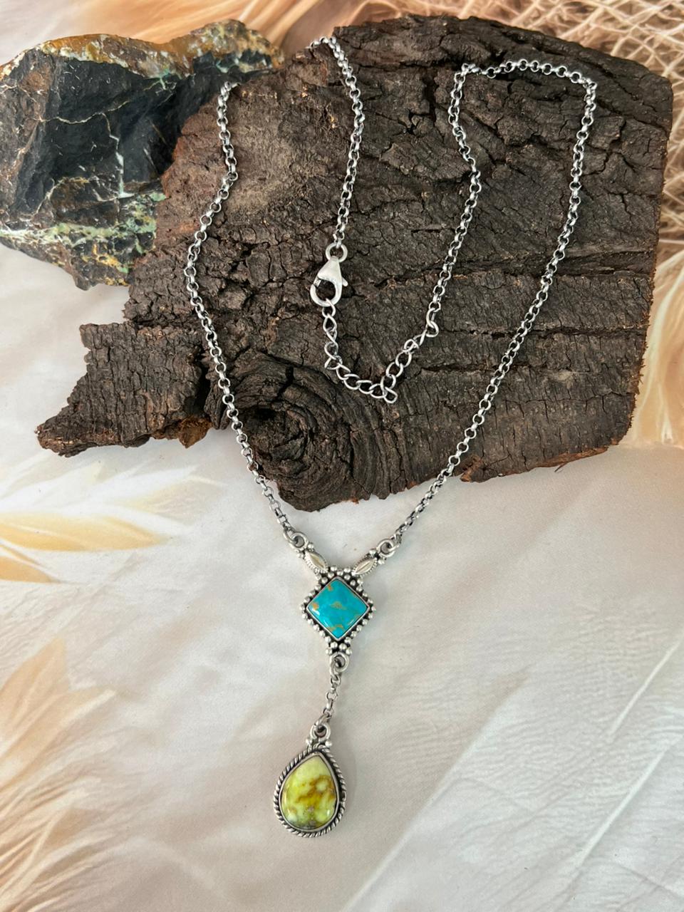 Handmade Sterling Silver Santa Maria with Palomino Turquoise Necklace "Signed Nizhoni"