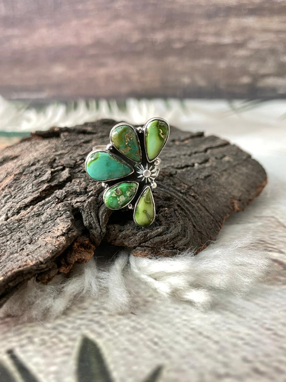 Handmade Sterling Silver Sonoran Mountain Turquoise Adjustable Ring "Signed Nizhoni"