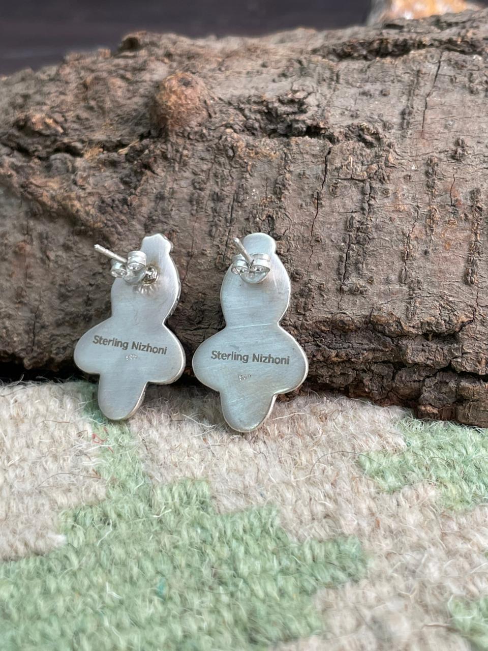 Handmade Sterling Silver Wildhorse Magnesite Post Studs Earrings "Signed Nizhoni"
