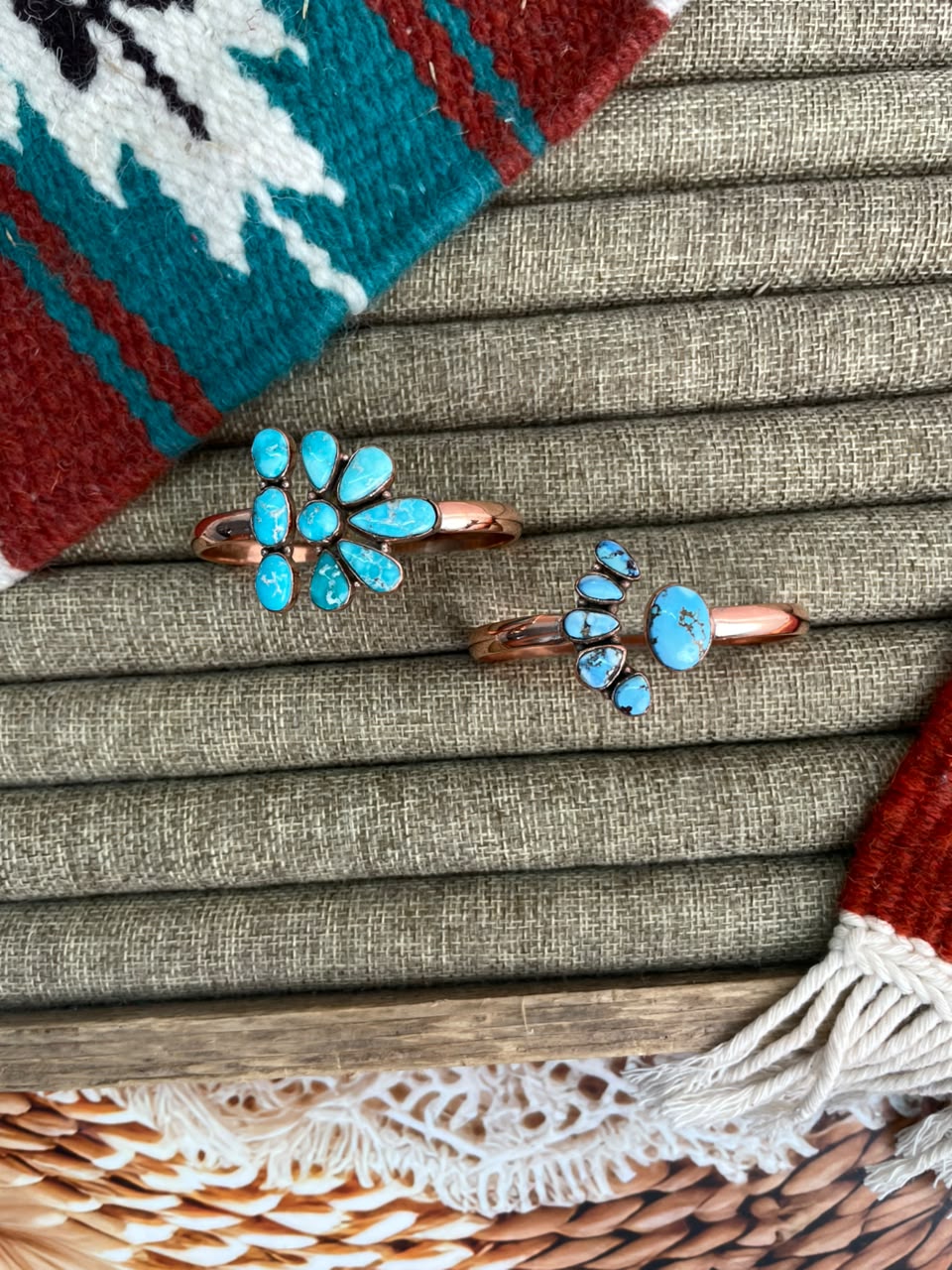 Handmade Golden Hills and White Water Turquoise Copper Collection: Cuff Bracelet Signed Nizhoni