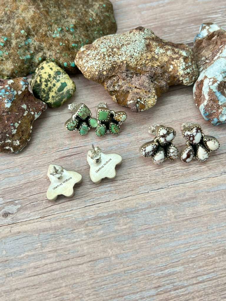 Handmade Sterling Silver Multi Stones Post Studs "Signed Nizhoni"