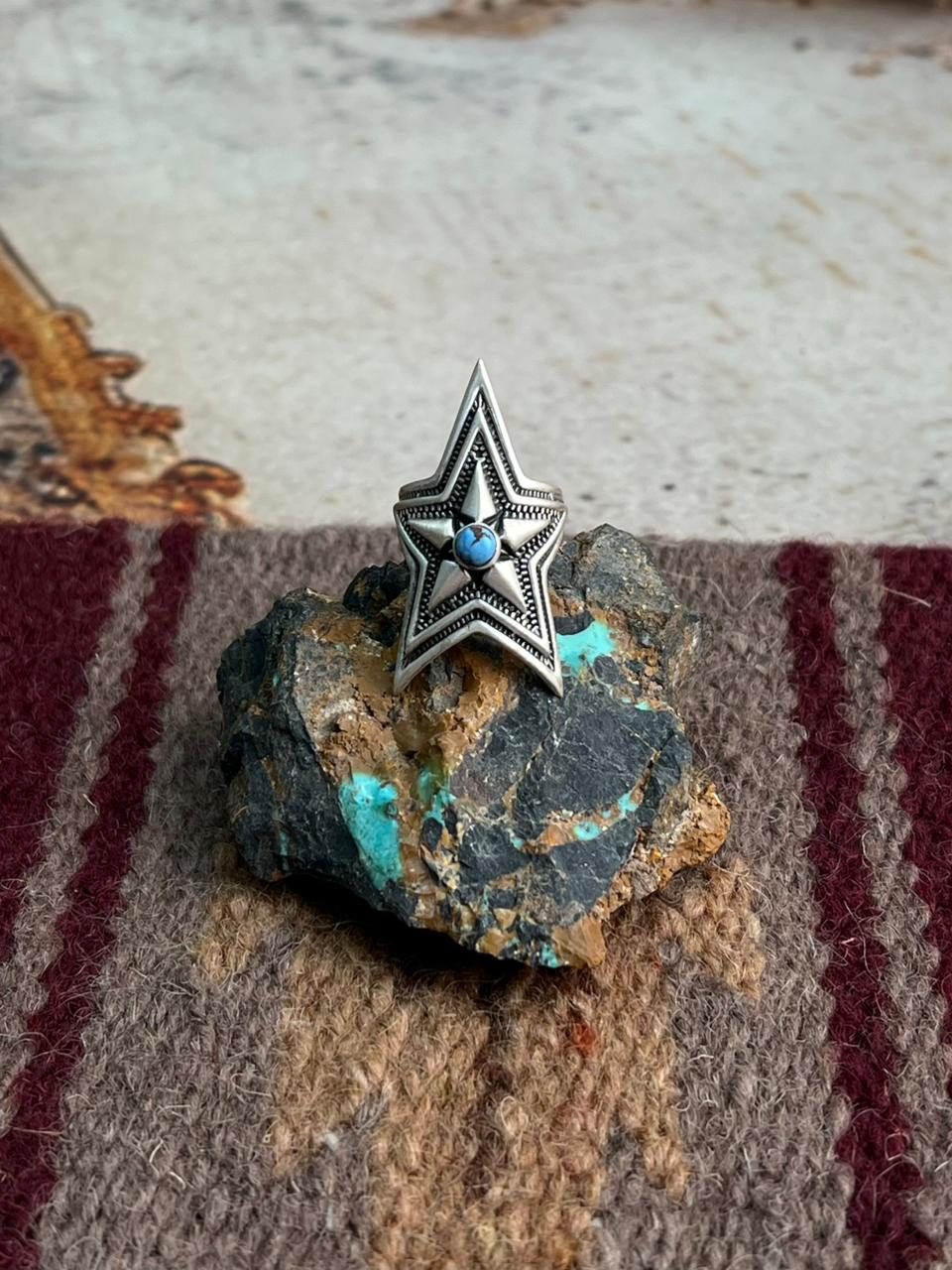 Handmade Sterling Silver Golden Hills Turquoise Ring "Signed Nizhoni"