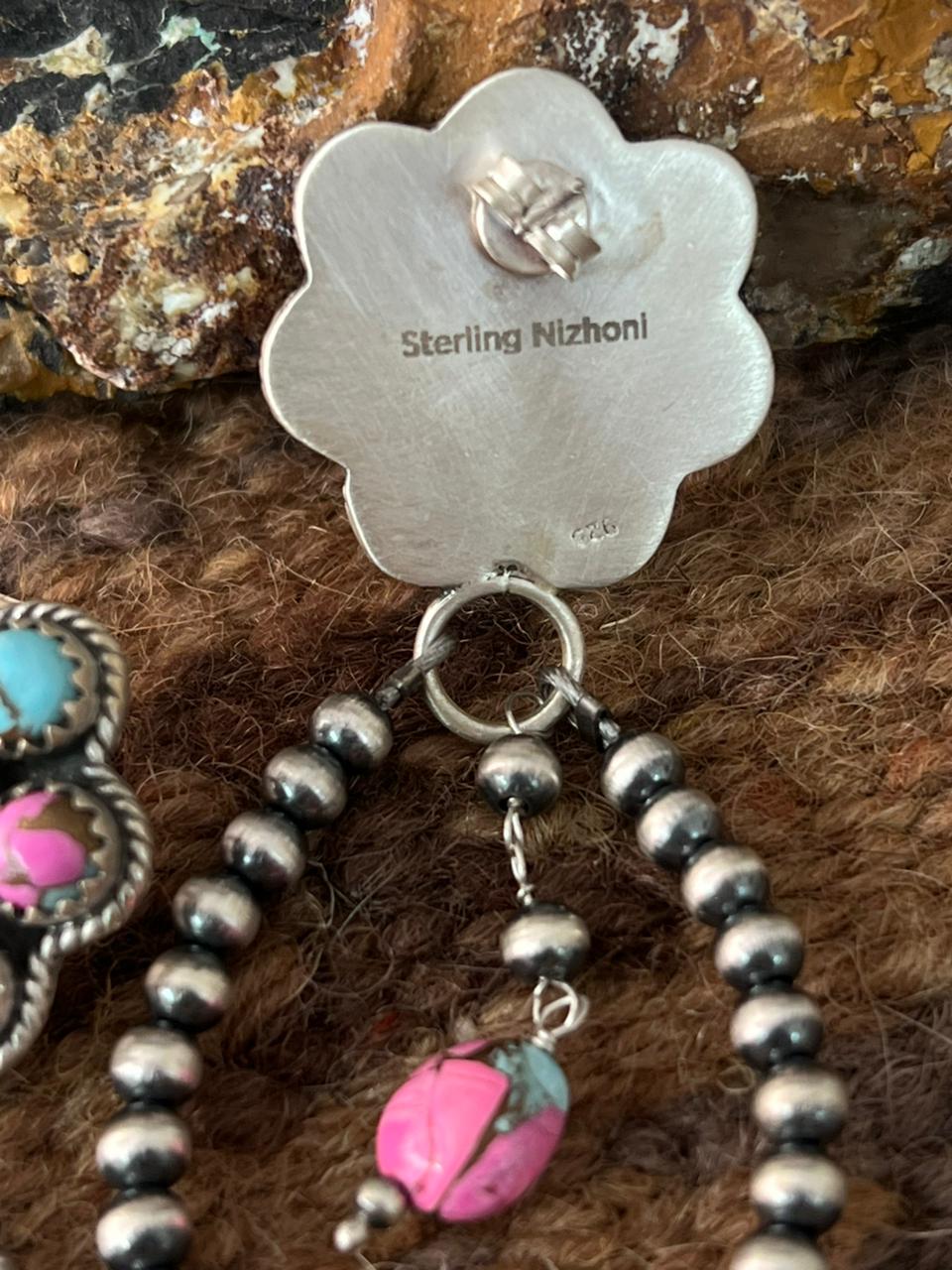 Handmade Sterling Silver Cotton Candy Post Beaded Dangle Earrings "Signed Nizhoni"