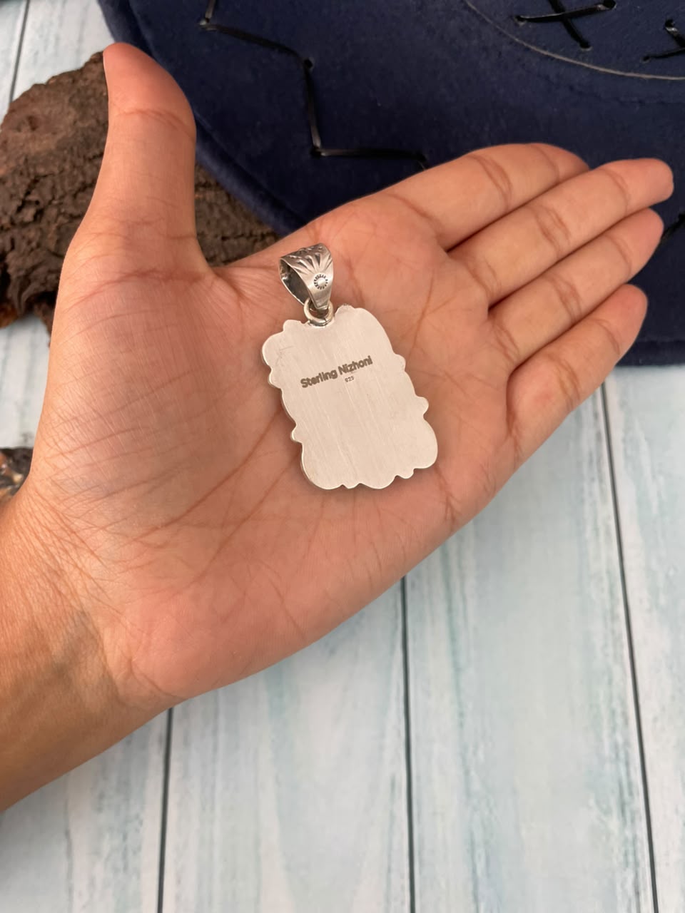 Handmade Sterling Silver Egyptian Turquoise Collection: Pendant Signed Nizhoni