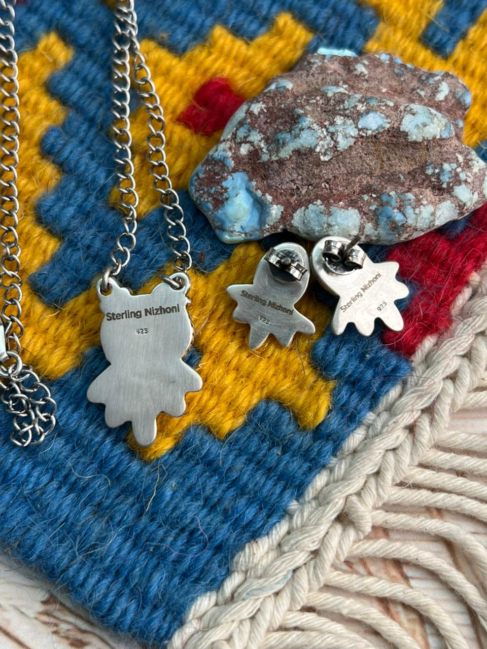 Handmade Sterling Silver Black Onyx Necklace Earrings Set "Signed Nizhoni"