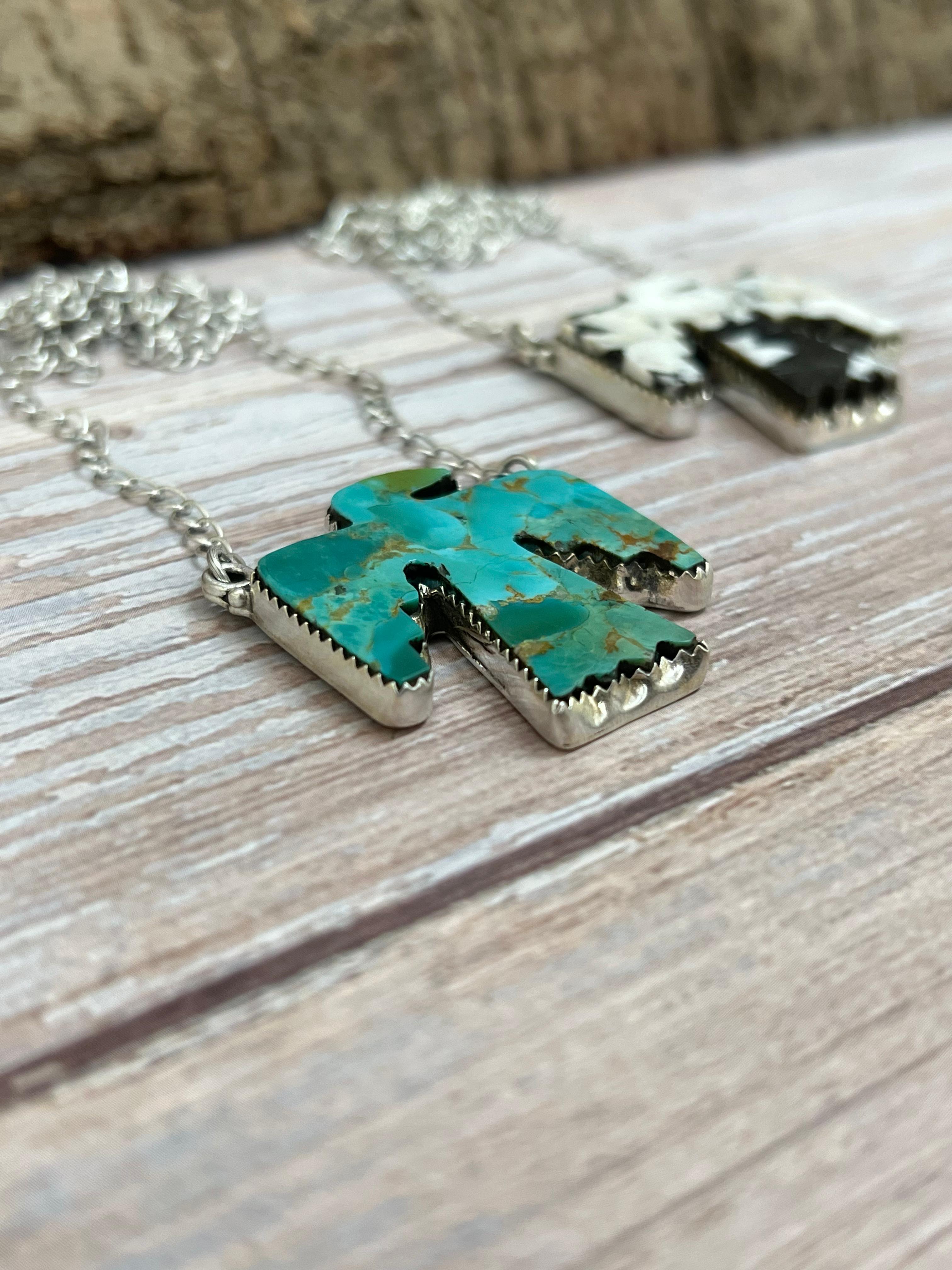 Handmade Sterling Silver White Buffalo, Kingman Turquoise Thunder Bird Necklace, Signed Nizhoni (2)