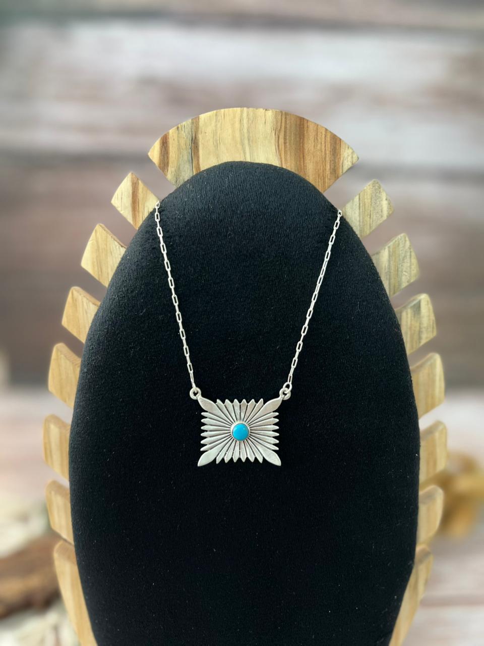 Handmade Sterling Silver Kingman Turquoise Necklace "Signed Nizhoni"