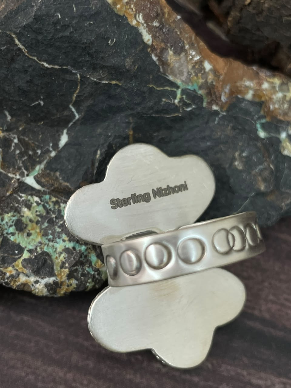 Handmade Sterling Silver Palomino with Sierra Bella Turquoise and Wildhorse Magnesite Adjustable Ring Signed Nizhoni