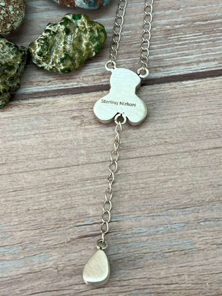 Handmade Sterling Silver Number 8 Turquoise Drop Necklace Signed Nizhoni