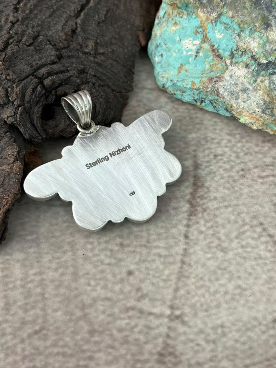 Handmade Sterling Silver Campitos Turquoise Collection: Pendant Signed Nizhoni