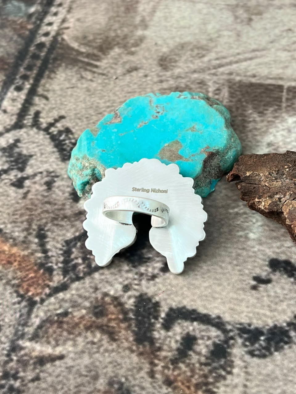 Handmade Sterling Silver Paloma Turquoise with Orange Mojave Adjustable Ring Signed Nizhoni