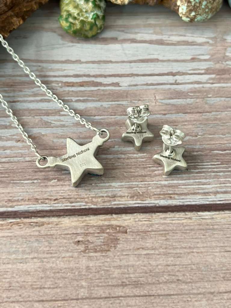 Handmade Sterling Silver Purple Dream Mojave Necklace Earrings Set with Signed Nizhoni