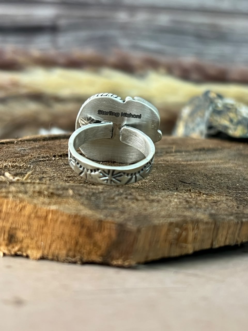 Handmade Sterling Silver Paloma Turquoise Adjustable Ring Signed Nizhoni