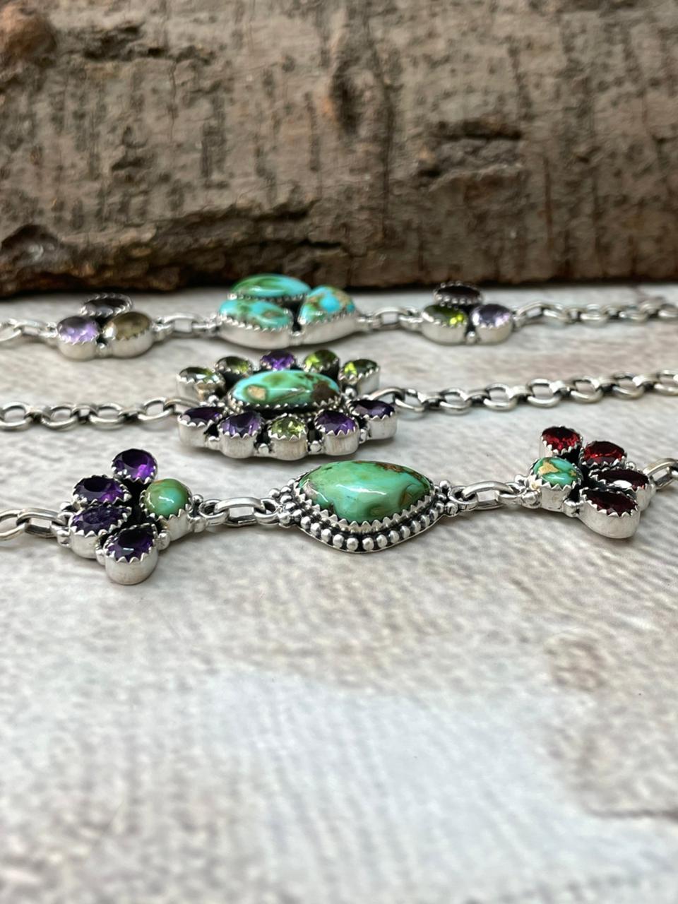 Handmade Sterling Silver Sonoran with Cut Stone Bracelet "Signed Nizhoni"