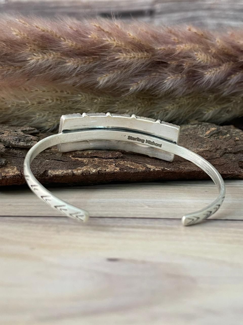 Handmade Sterling Silver Kingman Turquoise Cuff Bracelet Signed Nizhoni