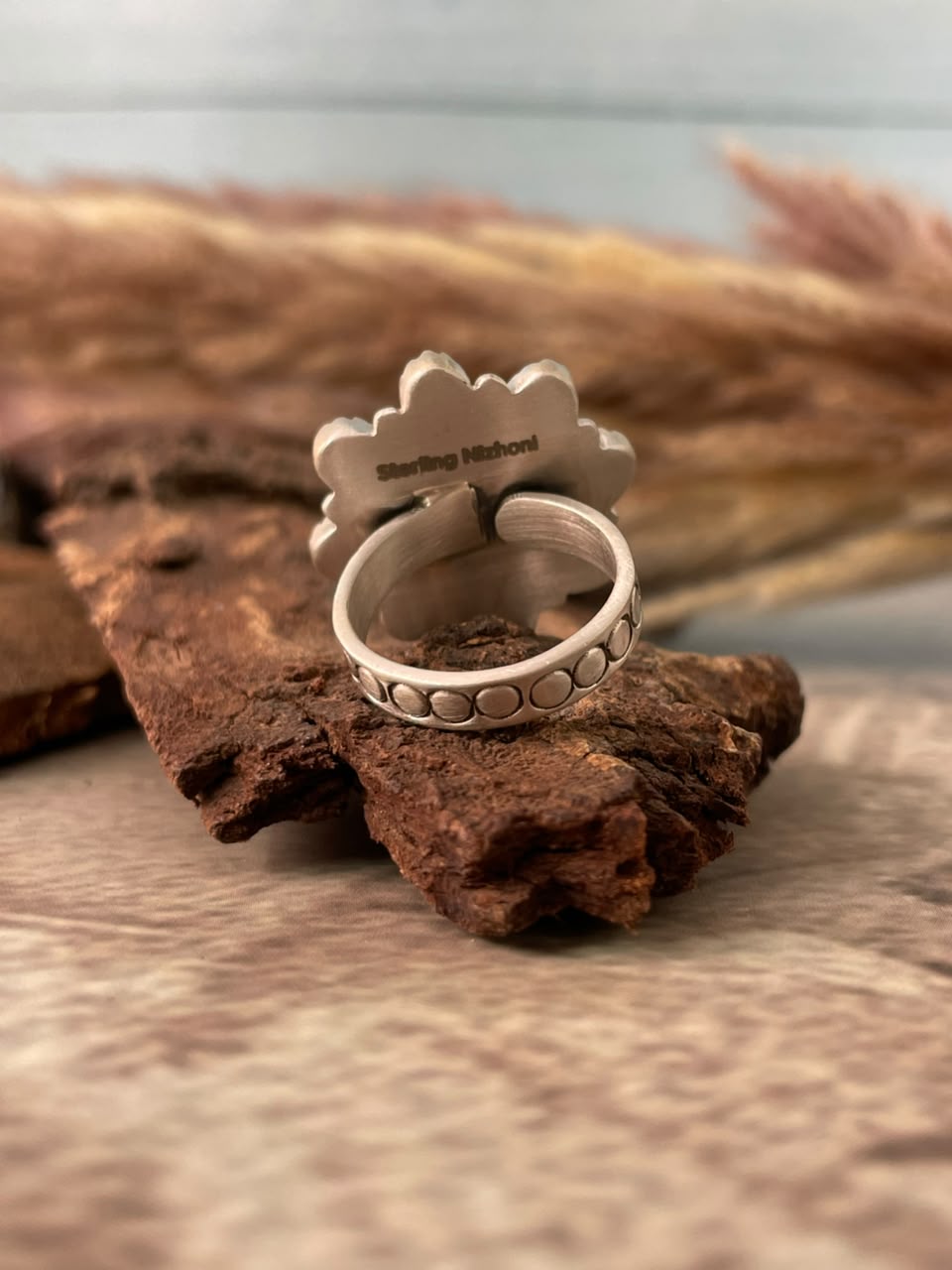 Handmade Sterling Silver Kingman Turquoise Adjustable Ring Signed Nizhoni