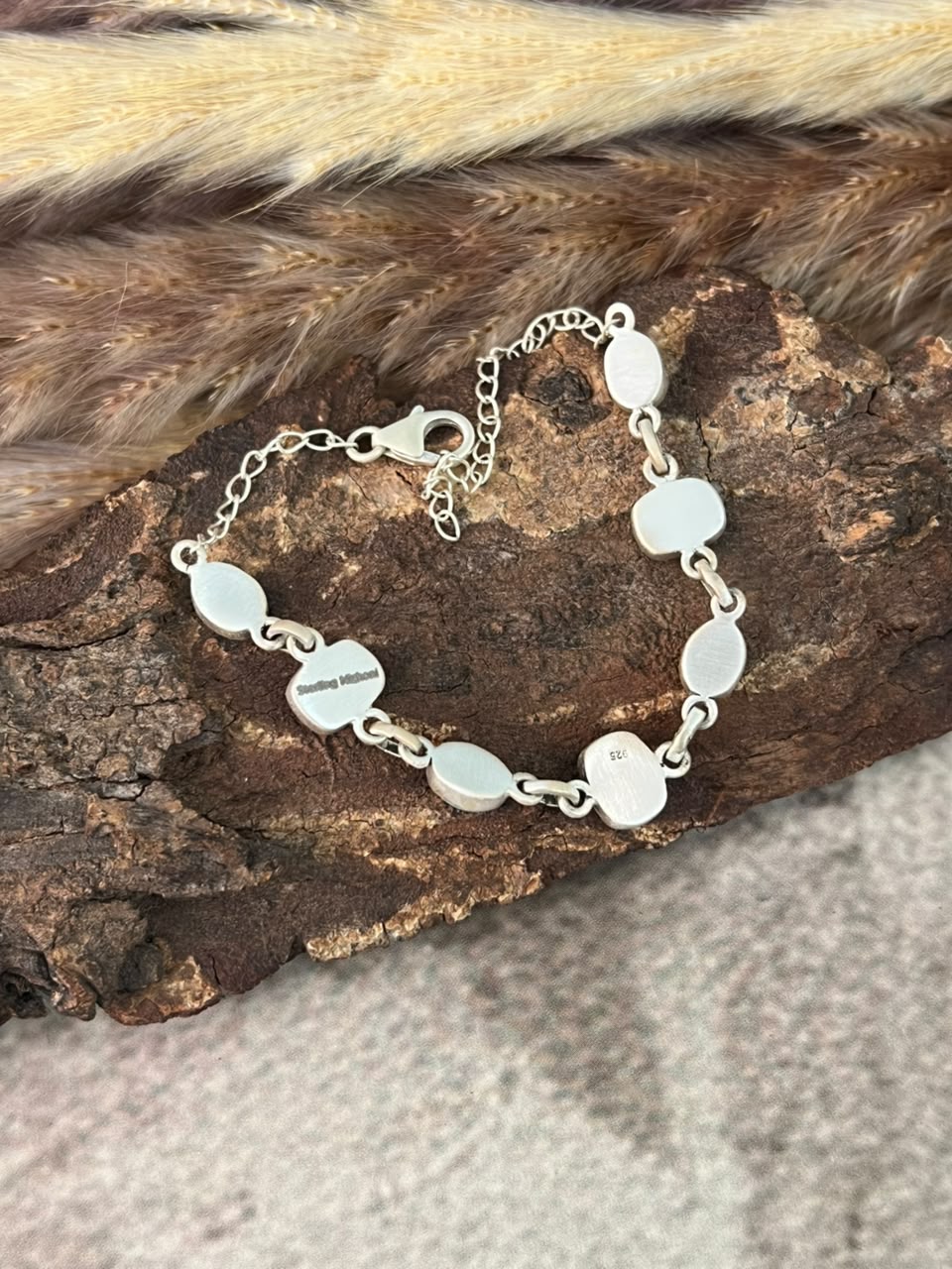 Handmade Sterling Silver Number 8 Turquoise Collection: Chain Bracelet Signed Nizhoni