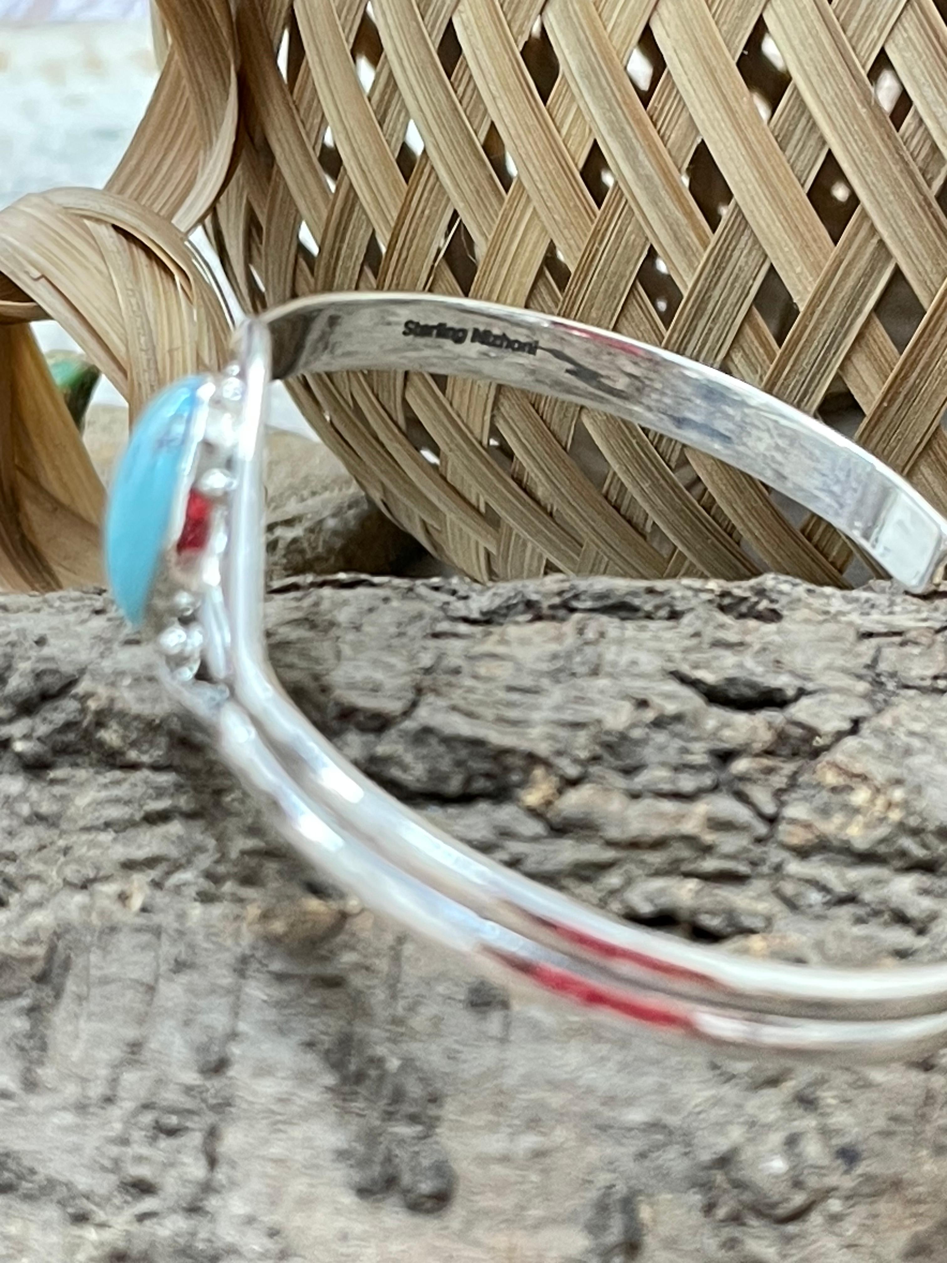 Handmade Sterling Silver Golden Hills Turquoise Cuff Bracelet with Signed Nizhoni