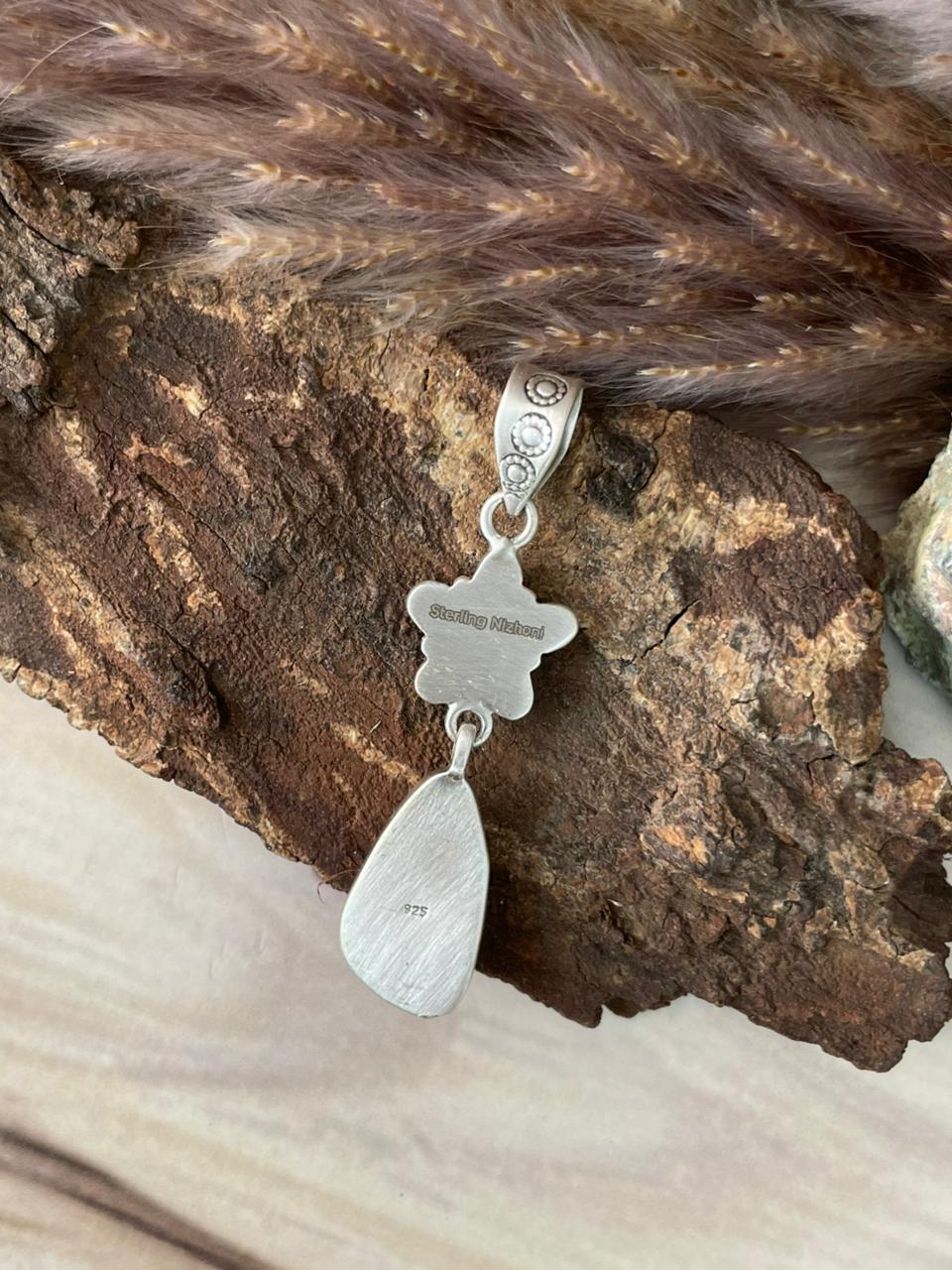 Handmade Sterling Silver White Buffalo Pendant Signed Nizhoni