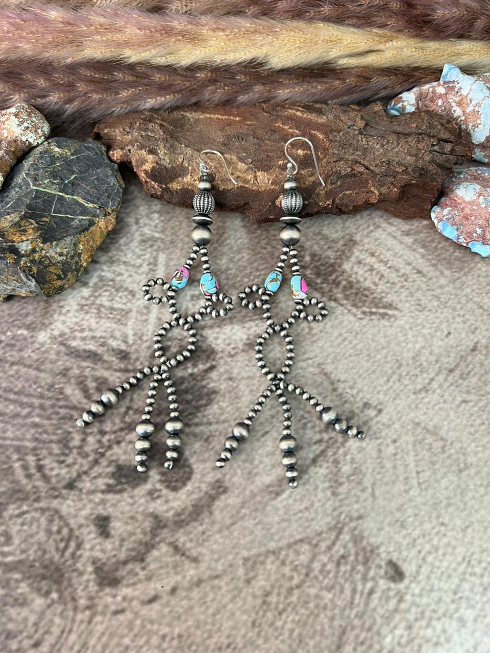Handmade Sterling Silver Cotton Candy Hook Dangle Beaded Earrings