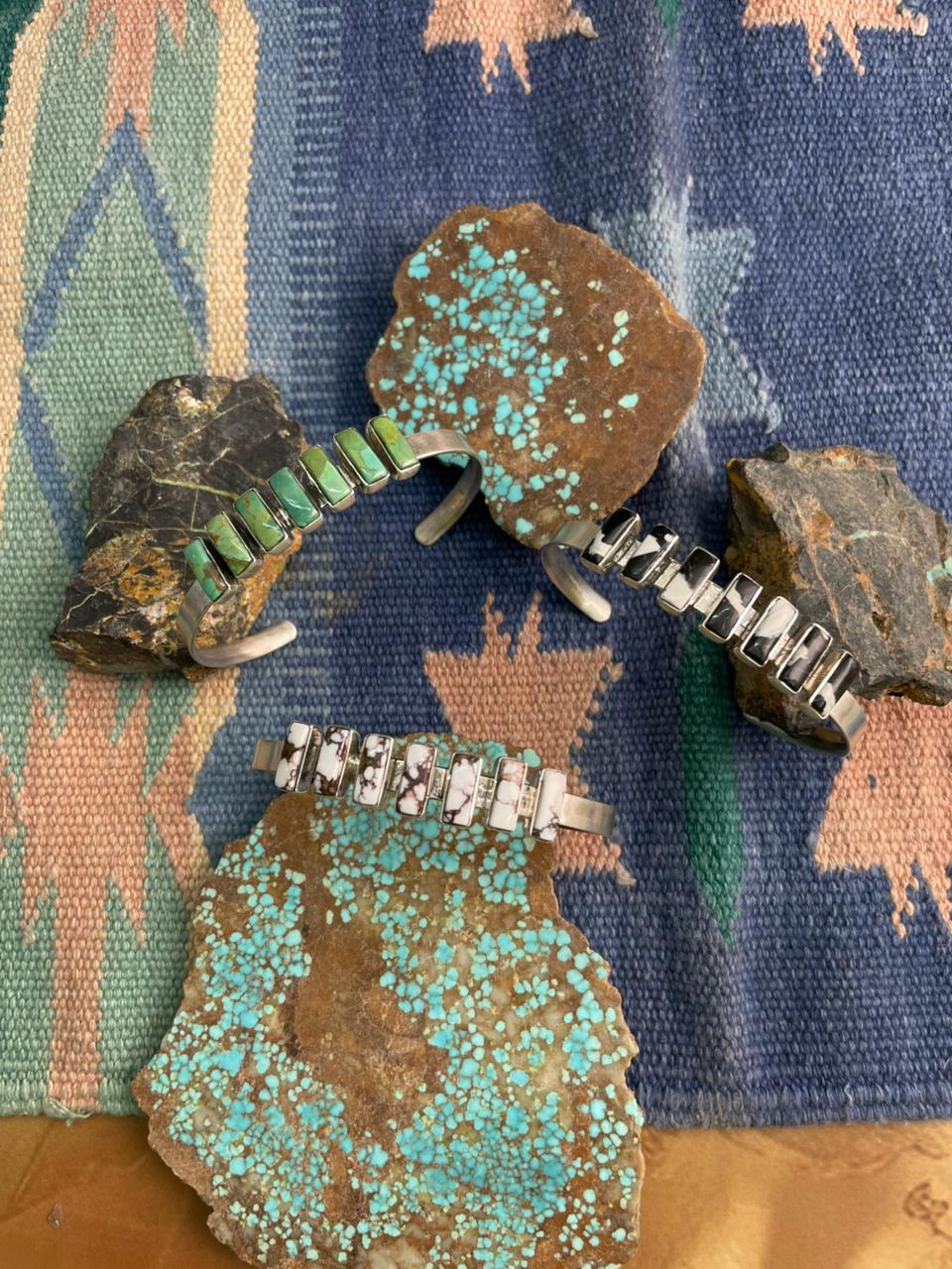 Handmade Sterling Silver Multi Stone Cuff Bracelet "Signed Nizhoni"