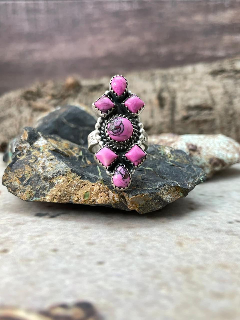 Handmade Sterling Silver Cherry Blossom Adjustable Ring "Signed Nizhoni"