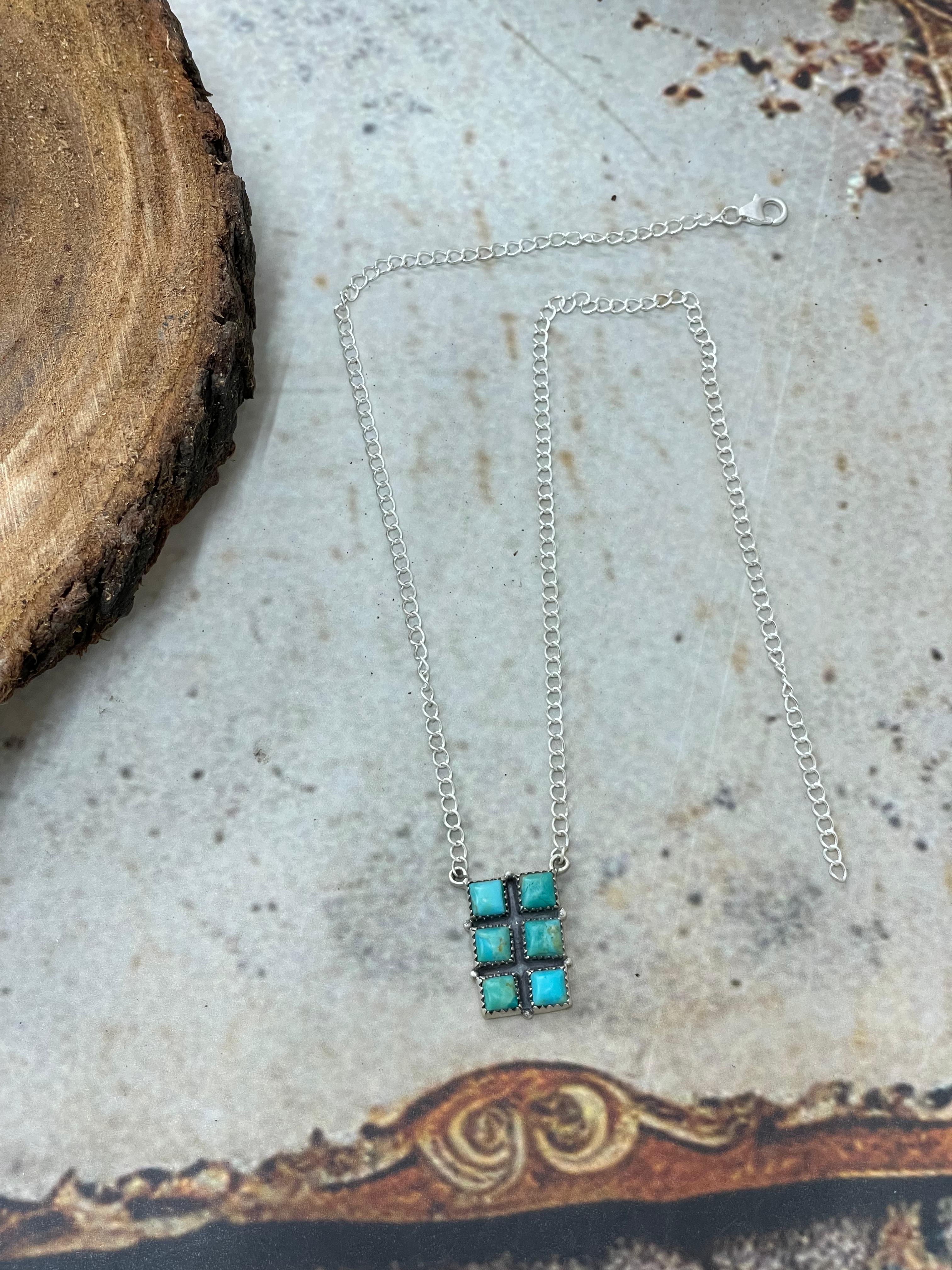 Handmade Sterling Silver Kingman Turquoise Necklace with Signed Nizhoni
