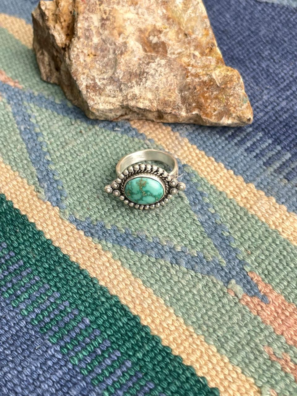 Handmade Sterling Silver Emerald Valley Adjustable Ring " Signed Nizhoni"