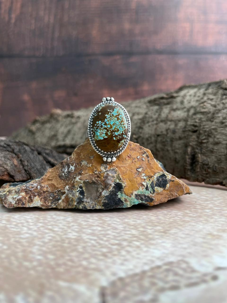 Handmade Sterling Silver Number 8 Turquoise Adjustable Ring "Signed Nizhoni"