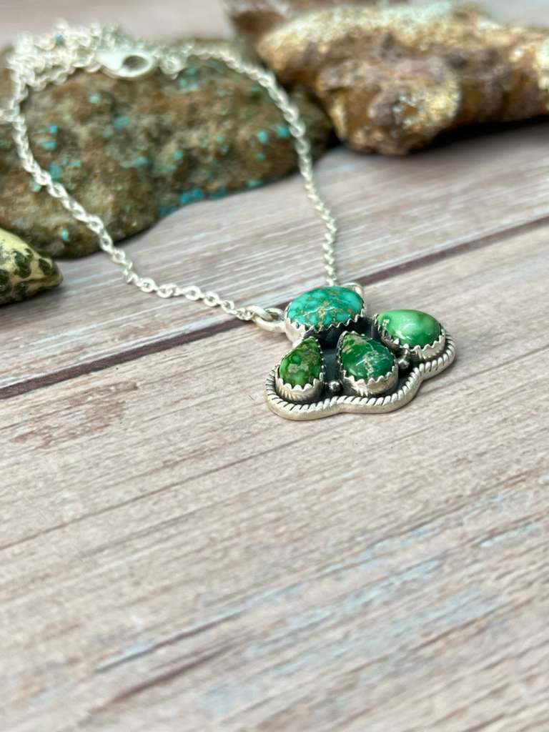 Handmade Sterling Silver Emerald Valley Turquoise Necklace "Signed Nizhoni"