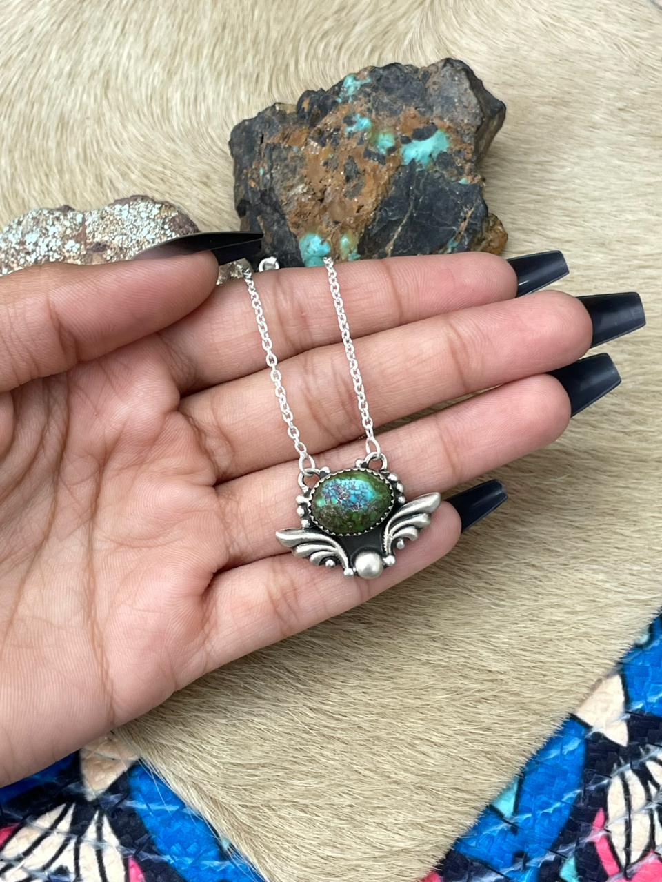 Handmade Sterling Silver Sonoran Mountain Turquoise Necklace "Signed Nizhoni"