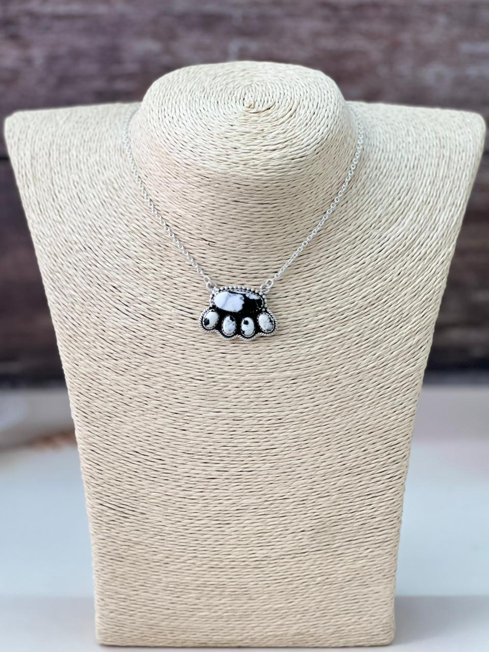 Handmade Sterling Silver White Buffalo Necklace "Signed Nizhoni"