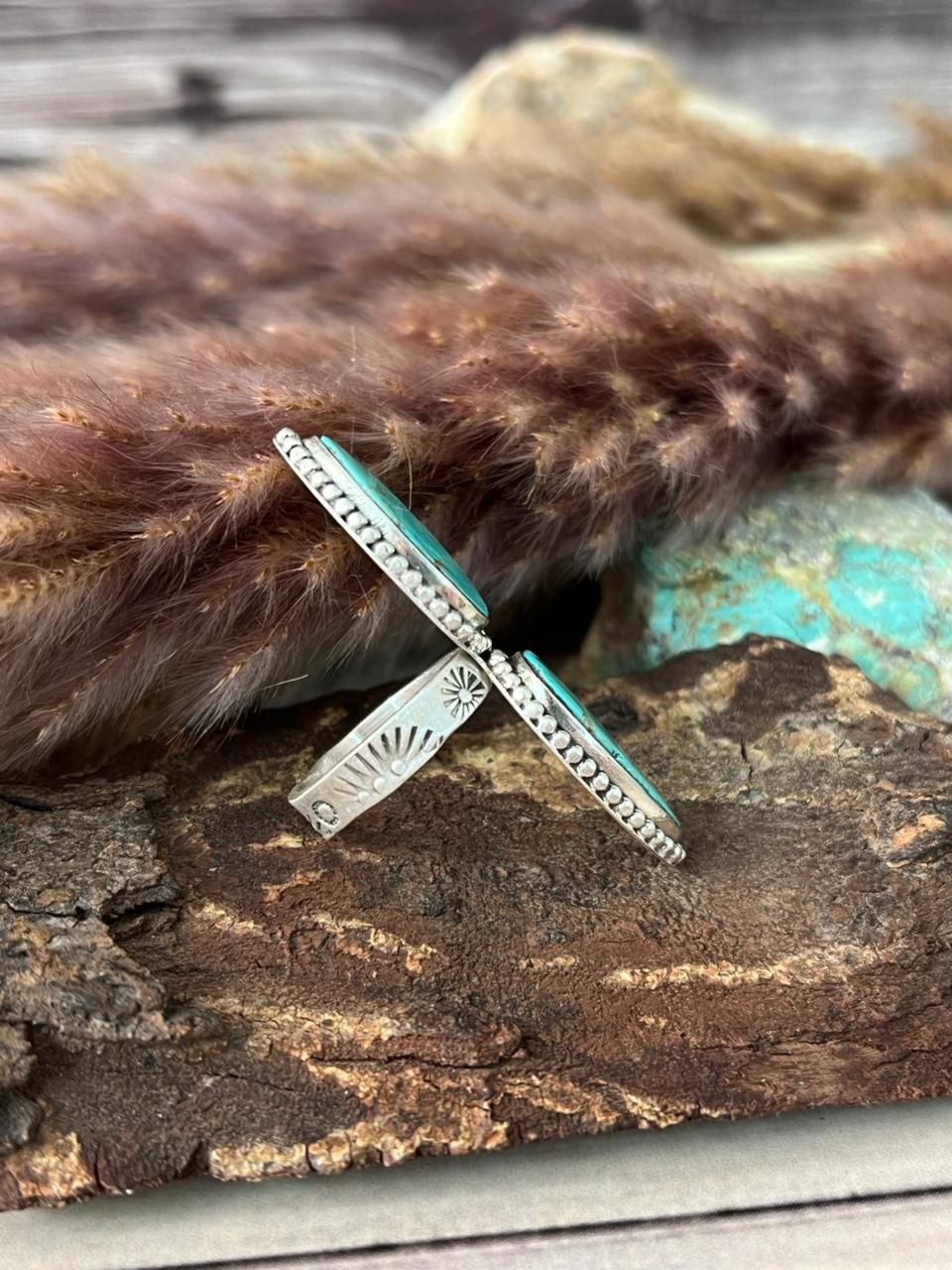 Handmade Sterling Silver Green Kingman Turquoise Collection: Adjustable Ring Signed Nizhoni