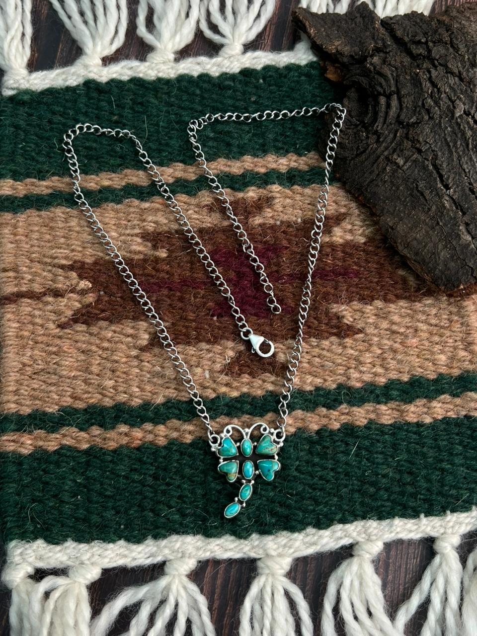 "Heart Collection" Handmade Sterling Silver Kingman Turquoise Necklace "Signed Nizhoni"