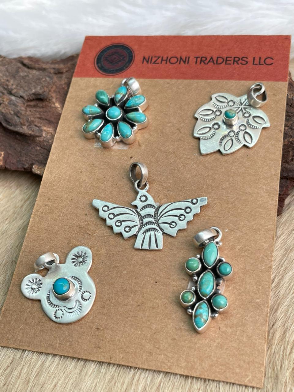 Handmade Sterling Silver Kingman Turquoise Pendant Card