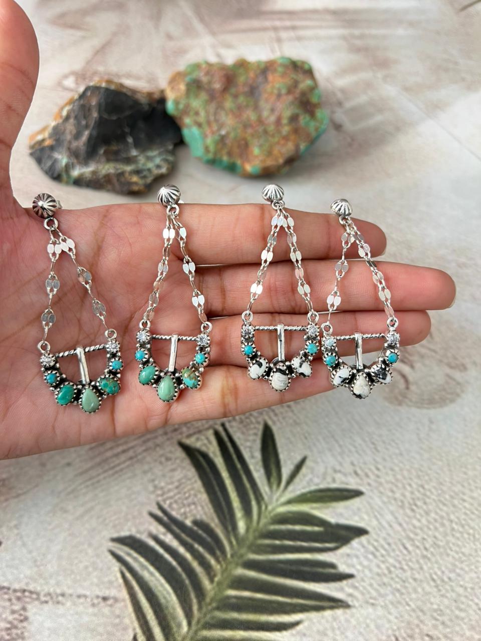 Handmade Sterling Silver Multi Stone Post Dangle Earrings "Signed Nizhoni"